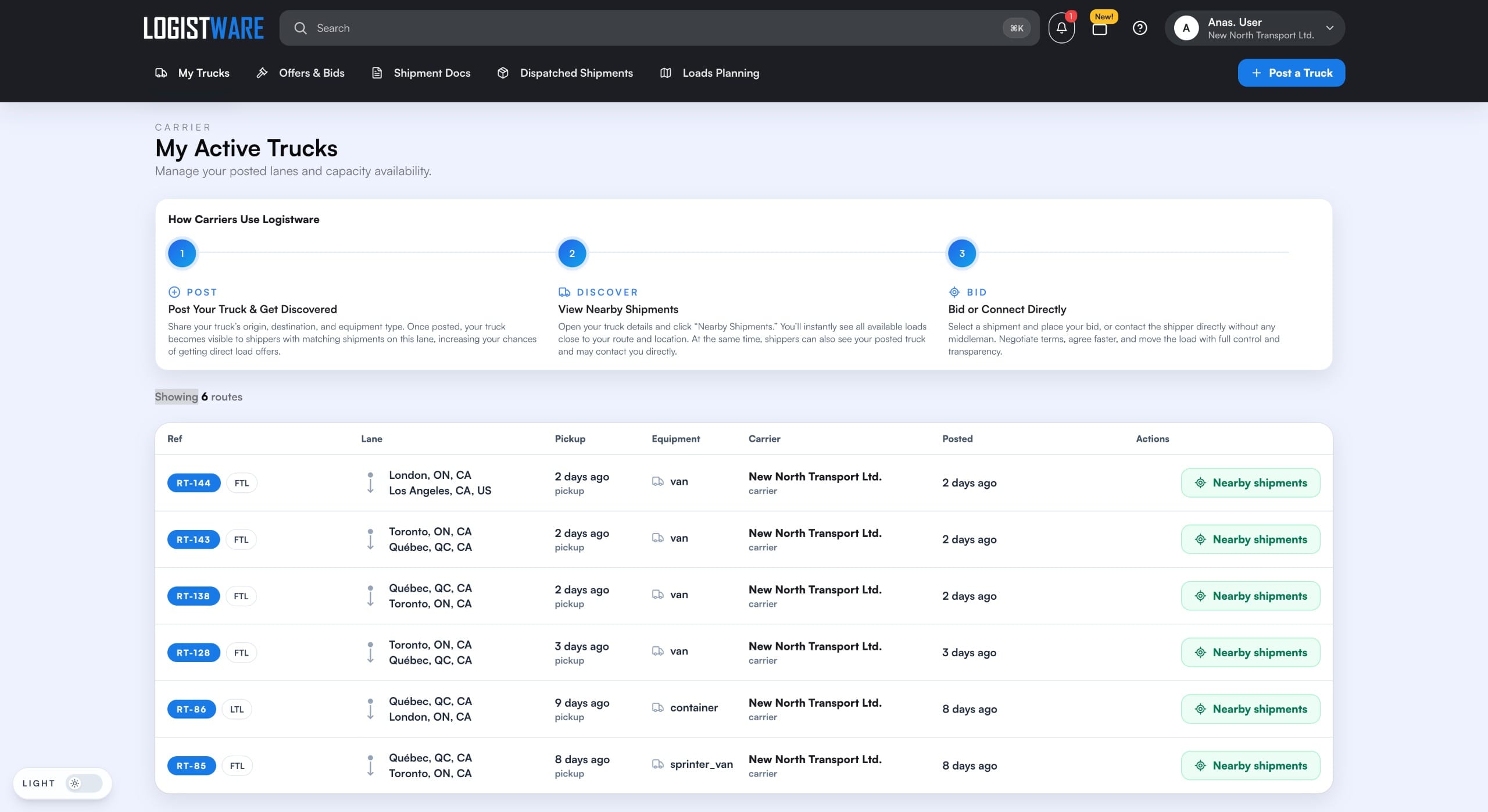 Live Chat Load Board