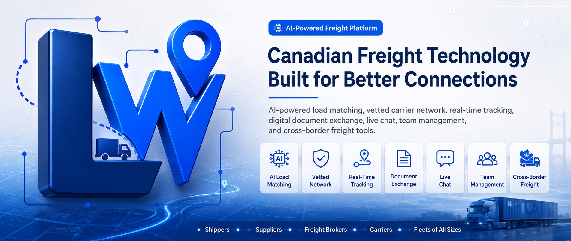 Logistware logo representing a Canadian freight platform with AI load matching, freight tracking, carrier connections and transportation technology.