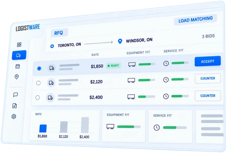 Load matching and carrier bids in the Logistware Canadian load board