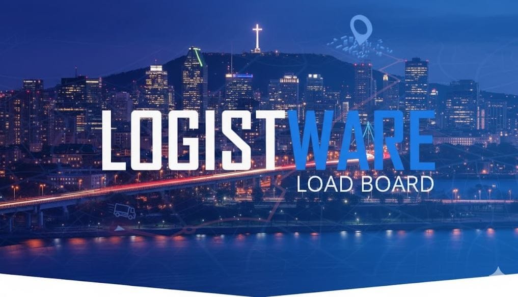 Montreal Load Board | Logistware Montreal skyline with Logistware Load Board branding representing freight transportation in Greater Montreal