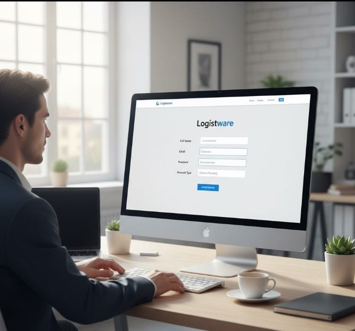 Transportation professional beginning the Logistware registration process
