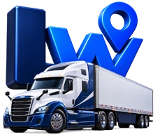 Transport truck positioned in front of the Logistware Canadian load board logo